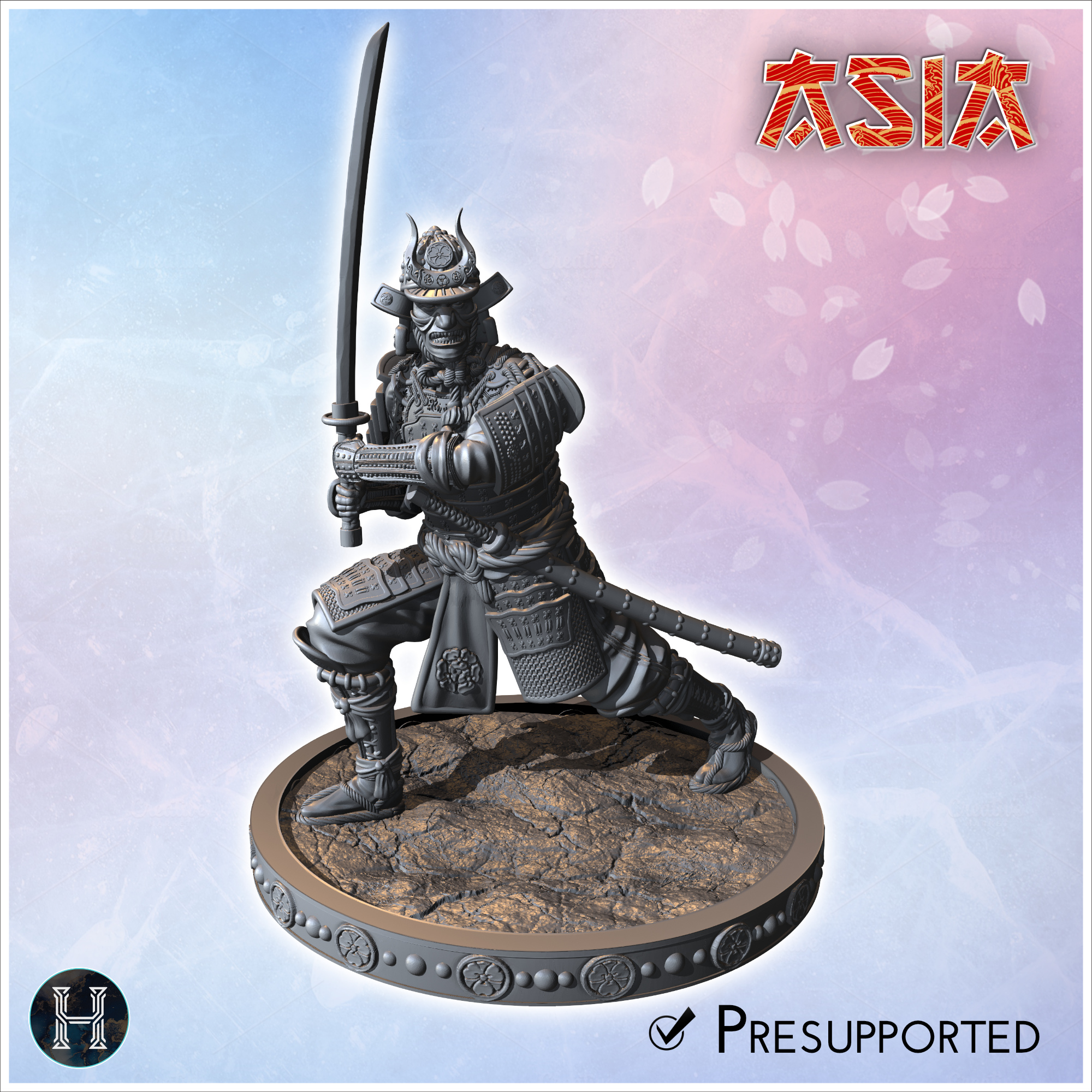 Samurai warrior in combat stance wielding a katana in both hands (3) - Asian Asia Oriental Angkor Ninja Traditionnal RPG Mini